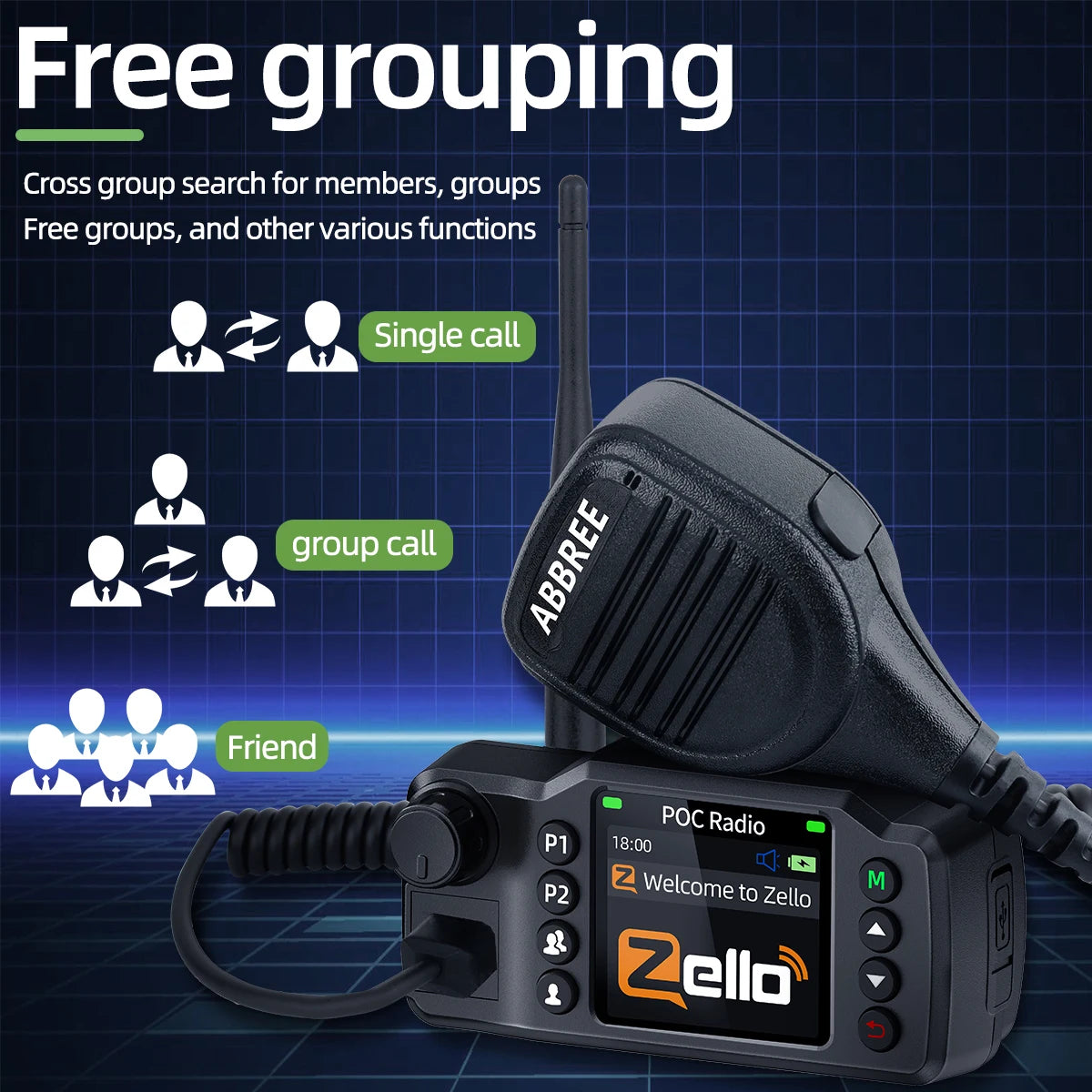 ABBREE GP-8900 Plus Mini POC Network Car Radio Zello GPS Long Distance 4G Android WiFi Dual SIM For Vehicle Fleet Search&Rescue