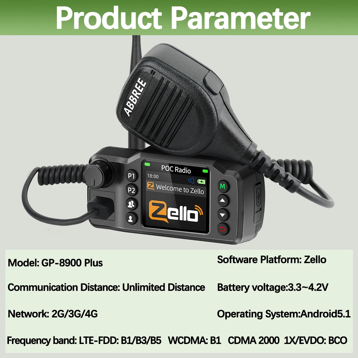 ABBREE GP-8900 Plus Mini POC Network Car Radio Zello GPS Long Distance 4G Android WiFi Dual SIM For Vehicle Fleet Search&Rescue