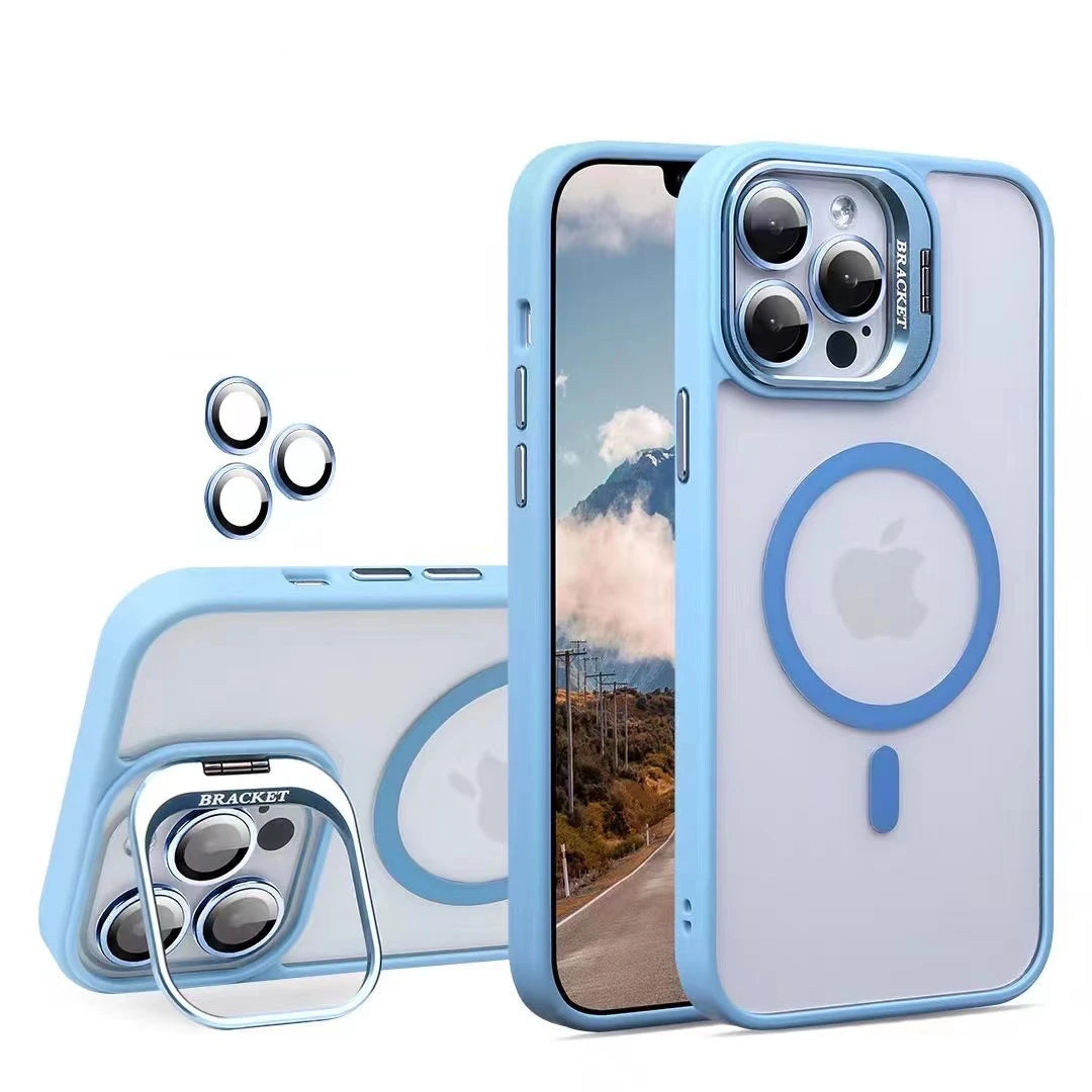 Fashion For Magsafe Stand Glass Lens Protector Case For iPhone 16 15 14 13 11 12 Pro Max 16 Plus Magnetic Shockproof Back Cover