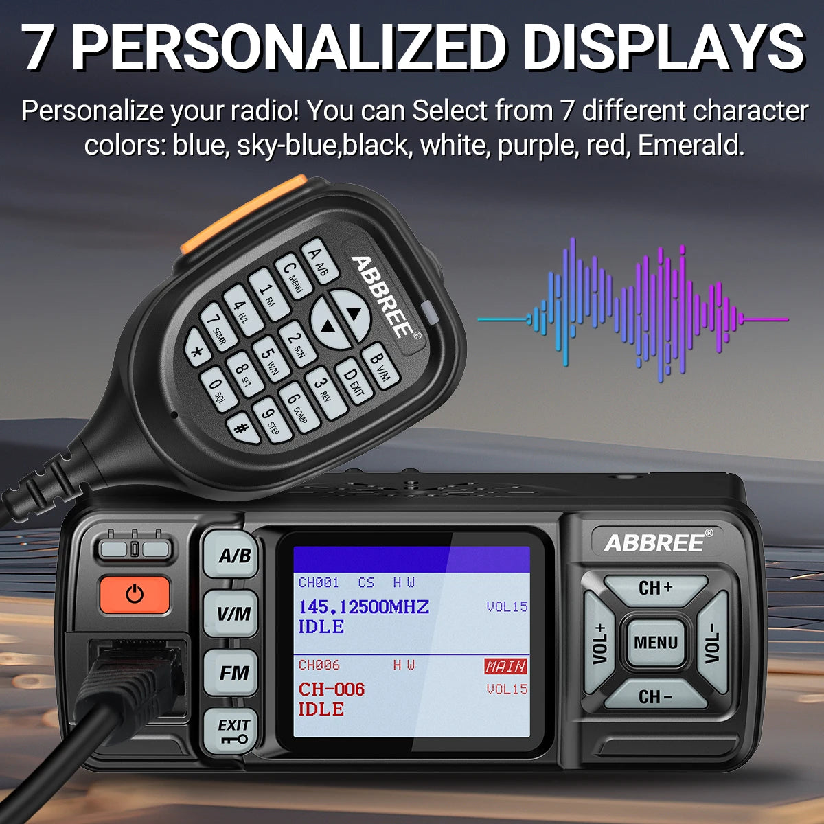 ABBREE AR-318 Mini Mobile Radio 25W Dual Band UHF VHF Long Range Dual Mode Watch Voice Encryption Car Transceiver Walkie Talkie
