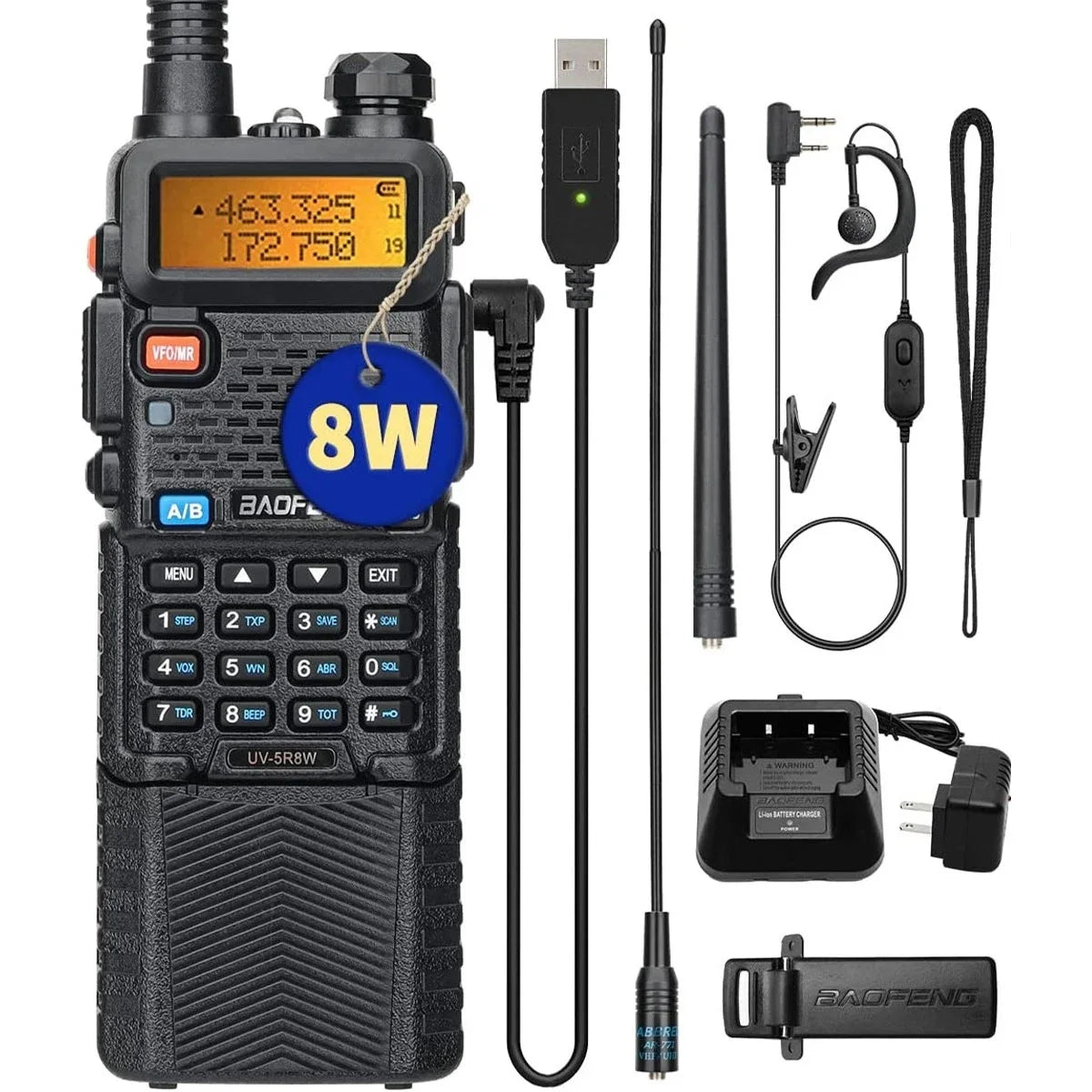 Baofeng UV-5R 8W 3800 Walkie Talkie Tri-Power Dual Band VHF UHF Portable Long Range High Power Handheld CB Ham Two Way Radio