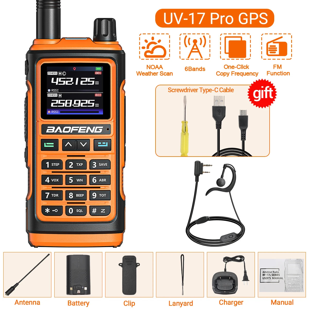 Baofeng UV-17 Pro GPS Walkie Talkie Air Band FM Long Range Radio Wireless Copy Frequency Handheld DTMF Two Way Ham Radio UV-5R