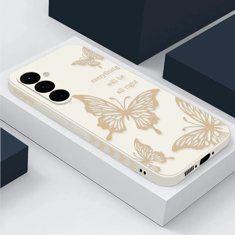 Butterfly Pattern Hand Lanyard Case For Samsung Galaxy S26 S25 S23 S24 Ultra S23 FE A57 A17 A55 A56 A36 A16 Soft Silicone Cover