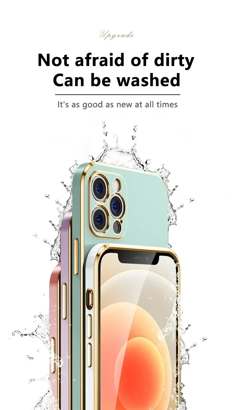 Luxury Solid Color Silicone Soft Case For iPhone 17 Air 16 15 Plus 14 12 13 Pro Max Plus Plating Glossy Shockproof Protect Cover
