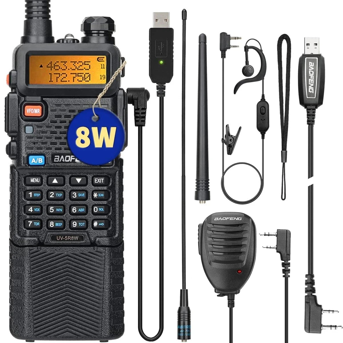 Baofeng UV-5R 8W 3800 Walkie Talkie Tri-Power Dual Band VHF UHF Portable Long Range High Power Handheld CB Ham Two Way Radio