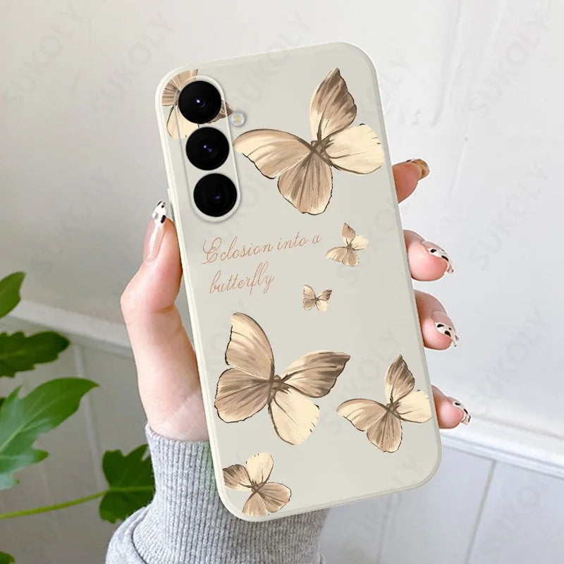 Butterfly Pattern Hand Lanyard Case For Samsung Galaxy S26 S25 S23 S24 Ultra S23 FE A57 A17 A55 A56 A36 A16 Soft Silicone Cover