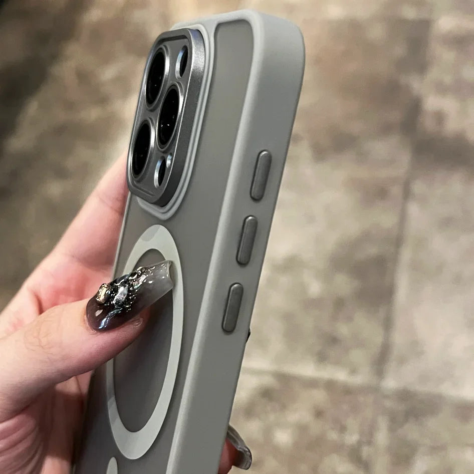 Matte Armor Magnetic For Magsafe Metal Lens Cap Case For iPhone 15 14 13 12 16 Pro Plus Max Wireless Charging Translucent Cover