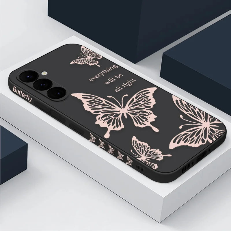 Butterfly Pattern Hand Lanyard Case For Samsung Galaxy S26 S25 S23 S24 Ultra S23 FE A57 A17 A55 A56 A36 A16 Soft Silicone Cover