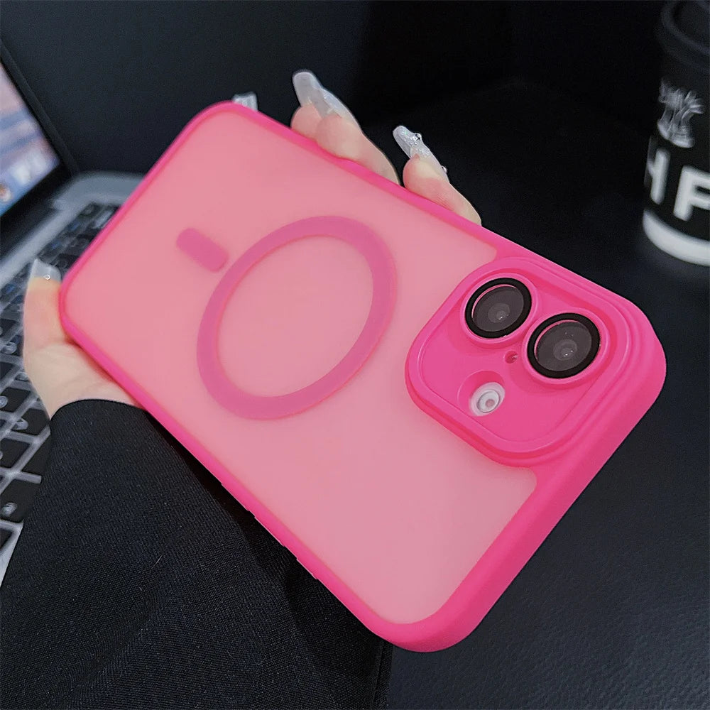 2025 Magnetic Luxury Matte Translucent Armor Shockproof Case For iPhone 16 15 Pro 14 13 12 11 Pro Max For Magsafe Wireless Charg