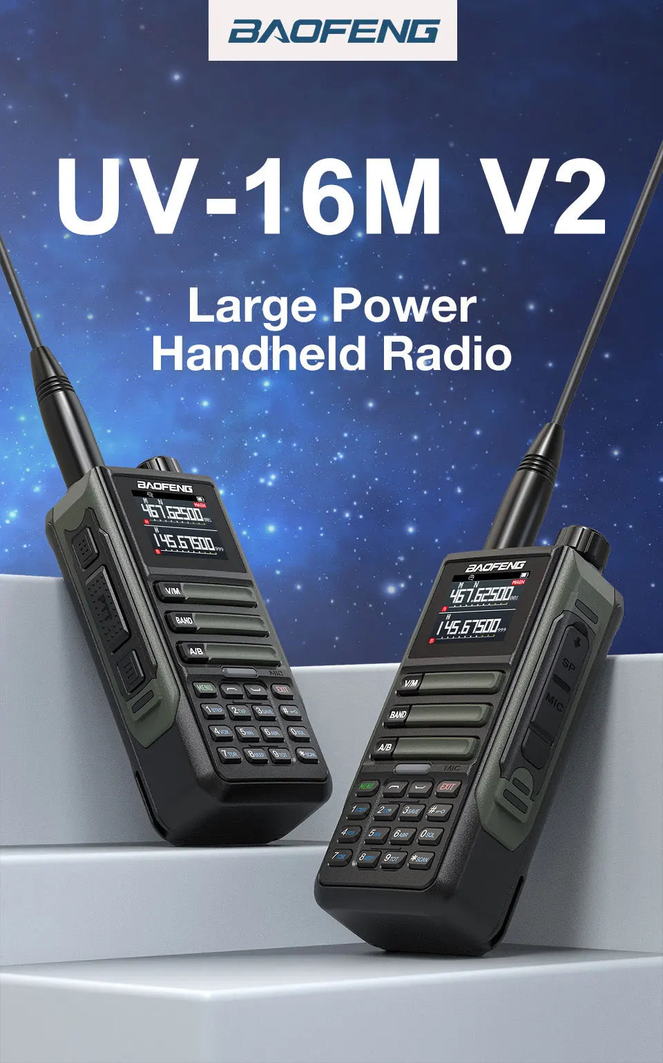 Upgrade Baofeng UV16M V2 Walkie Talkie AM FM Two Way Radio Full Band LCD 999CH Frequency Copy VHF UHF NOAA Noise Reduce Type-C