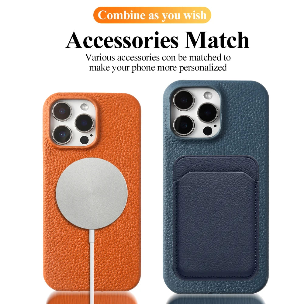 Premium Magnetic Genuine Leather Case For iphone 16 Pro Max 15 14 13 12 11 Wireless Charge Magnet Magsafe Cover Shockproof Coque