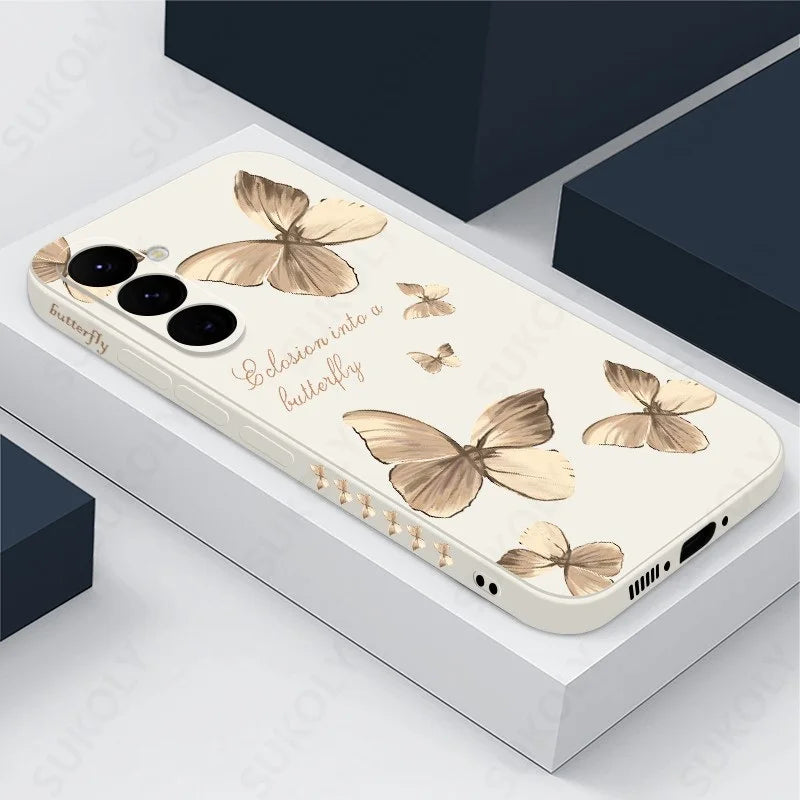 Butterfly Pattern Hand Lanyard Case For Samsung Galaxy S26 S25 S23 S24 Ultra S23 FE A57 A17 A55 A56 A36 A16 Soft Silicone Cover