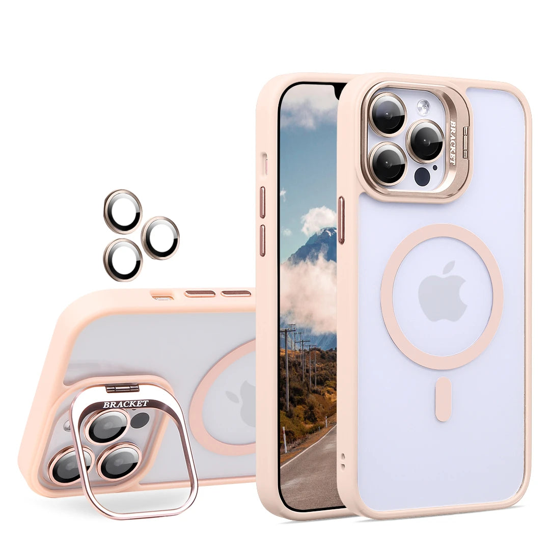 Fashion For Magsafe Stand Glass Lens Protector Case For iPhone 16 15 14 13 11 12 Pro Max 16 Plus Magnetic Shockproof Back Cover