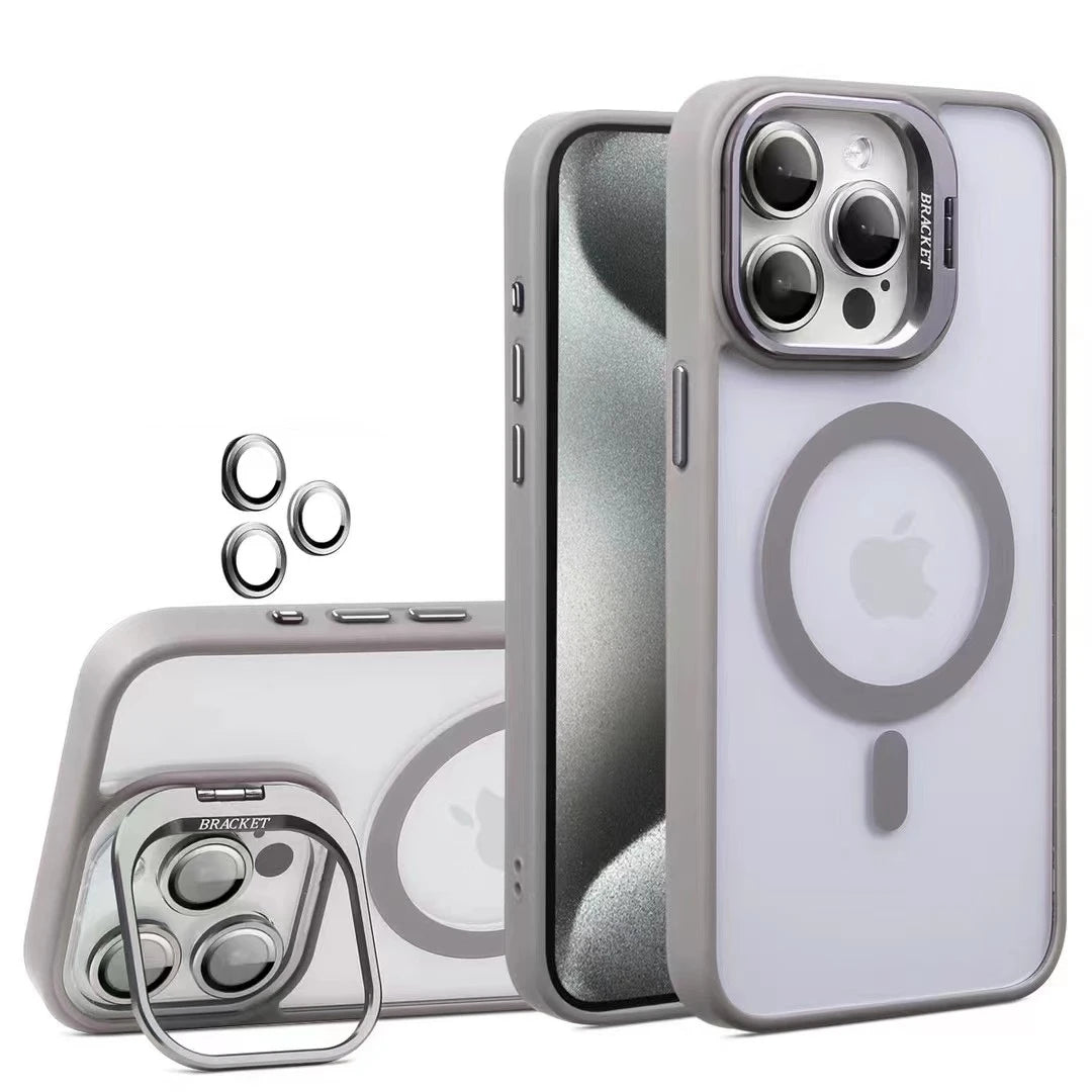 Fashion For Magsafe Stand Glass Lens Protector Case For iPhone 16 15 14 13 11 12 Pro Max 16 Plus Magnetic Shockproof Back Cover