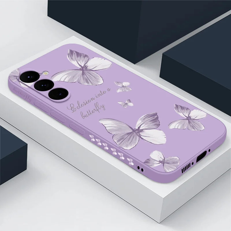 Butterfly Pattern Hand Lanyard Case For Samsung Galaxy S26 S25 S23 S24 Ultra S23 FE A57 A17 A55 A56 A36 A16 Soft Silicone Cover