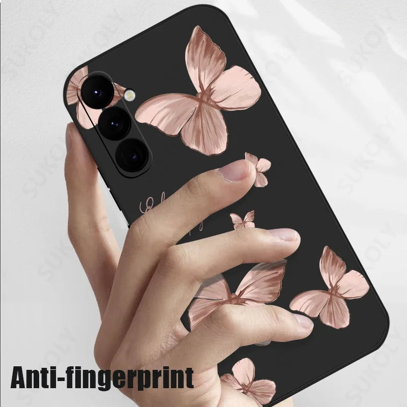 Butterfly Pattern Hand Lanyard Case For Samsung Galaxy S26 S25 S23 S24 Ultra S23 FE A57 A17 A55 A56 A36 A16 Soft Silicone Cover