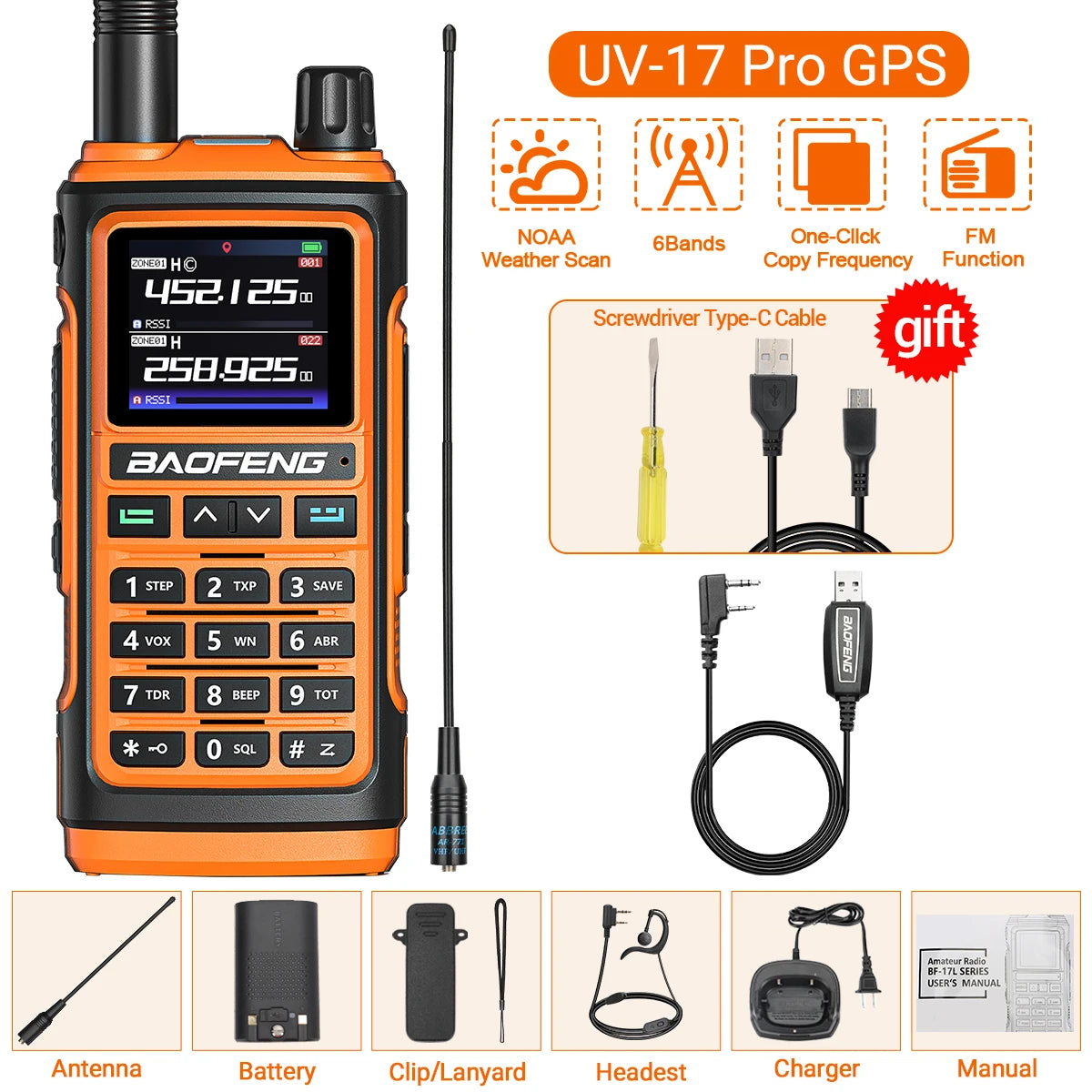 Baofeng UV-17 Pro GPS Walkie Talkie Air Band FM Long Range Radio Wireless Copy Frequency Handheld DTMF Two Way Ham Radio UV-5R