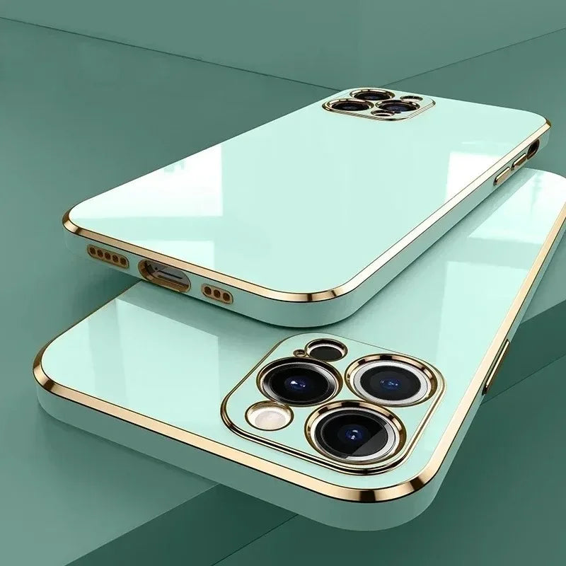 Luxury Solid Color Silicone Soft Case For iPhone 17 Air 16 15 Plus 14 12 13 Pro Max Plus Plating Glossy Shockproof Protect Cover