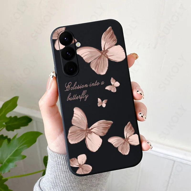 Butterfly Pattern Hand Lanyard Case For Samsung Galaxy S26 S25 S23 S24 Ultra S23 FE A57 A17 A55 A56 A36 A16 Soft Silicone Cover