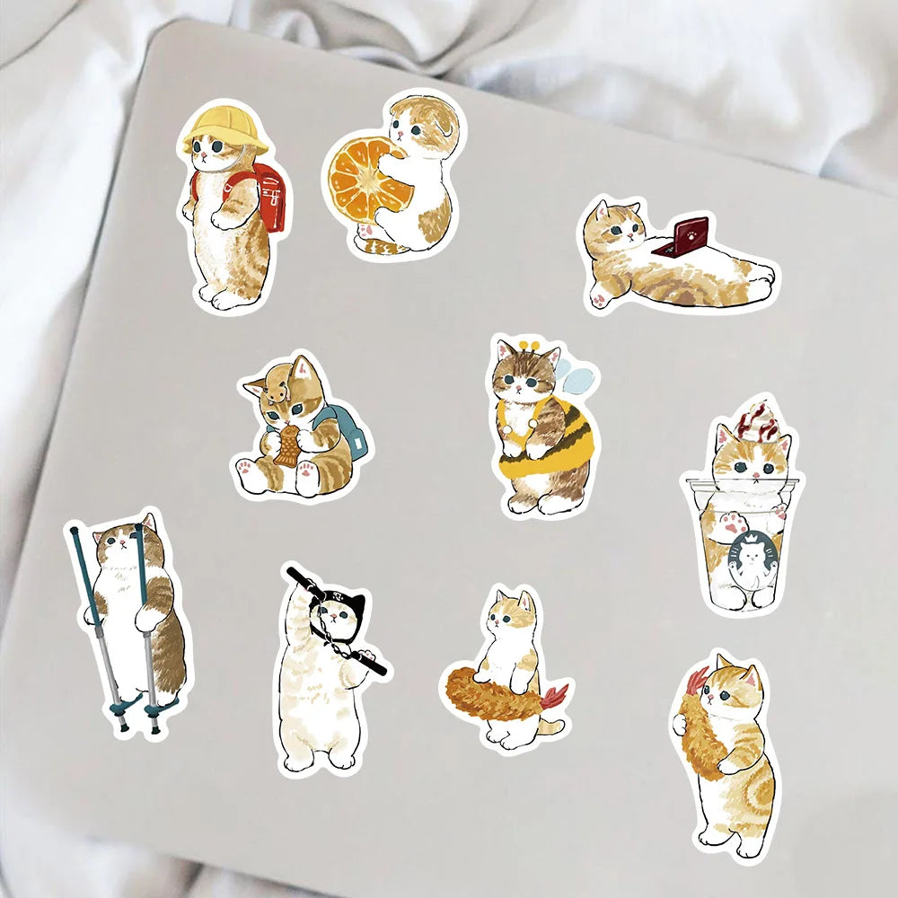 64Pcs Mofusand Stickers Cartoon Cute Yellow Cat Stickers Luggage Pen Guitar Notebook Waterproof Graffiti Stickers