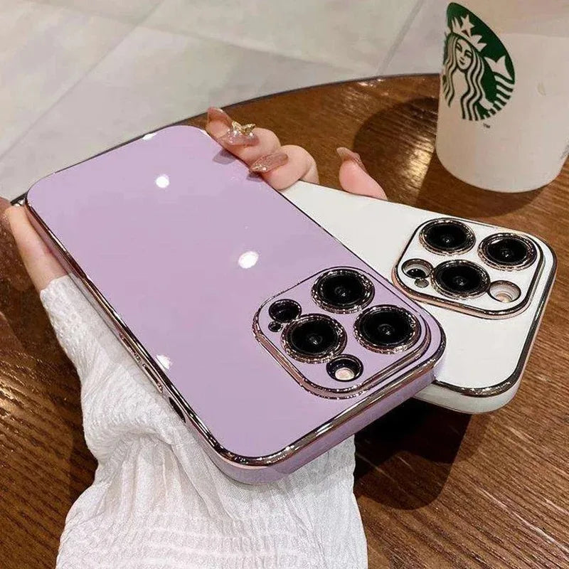 Luxury Solid Color Silicone Soft Case For iPhone 17 Air 16 15 Plus 14 12 13 Pro Max Plus Plating Glossy Shockproof Protect Cover