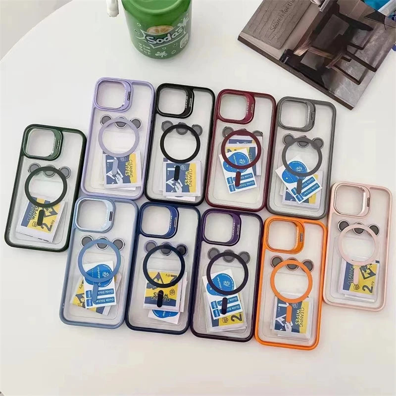 Fashion For Magsafe Stand Glass Lens Protector Case For iPhone 16 15 14 13 11 12 Pro Max 16 Plus Magnetic Shockproof Back Cover