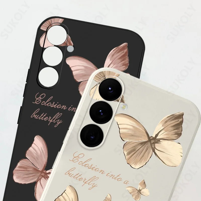 Butterfly Pattern Hand Lanyard Case For Samsung Galaxy S26 S25 S23 S24 Ultra S23 FE A57 A17 A55 A56 A36 A16 Soft Silicone Cover