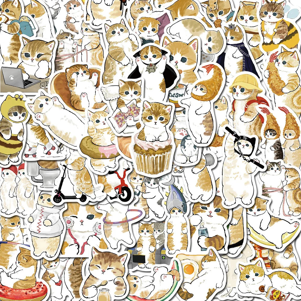 64Pcs Mofusand Stickers Cartoon Cute Yellow Cat Stickers Luggage Pen Guitar Notebook Waterproof Graffiti Stickers