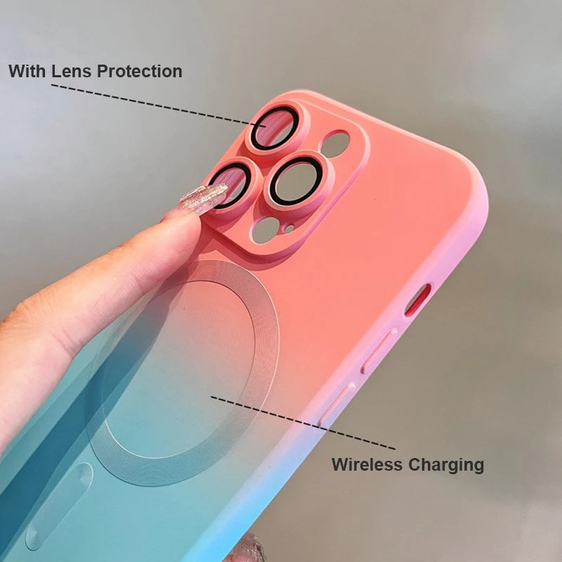 Luxury For Magsafe Gradient Silicone Multicolour Shockproof Case for iPhone 15 16 14 13 12 11 Pro Max E Wireless Charging Cover