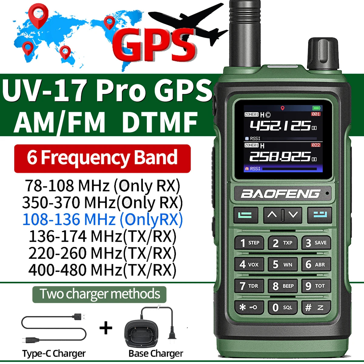 Baofeng UV-17 Pro GPS Walkie Talkie Air Band FM Long Range Radio Wireless Copy Frequency Handheld DTMF Two Way Ham Radio UV-5R