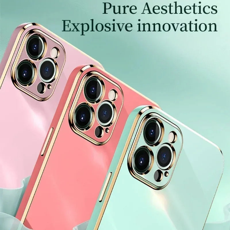 Luxury Solid Color Silicone Soft Case For iPhone 17 Air 16 15 Plus 14 12 13 Pro Max Plus Plating Glossy Shockproof Protect Cover