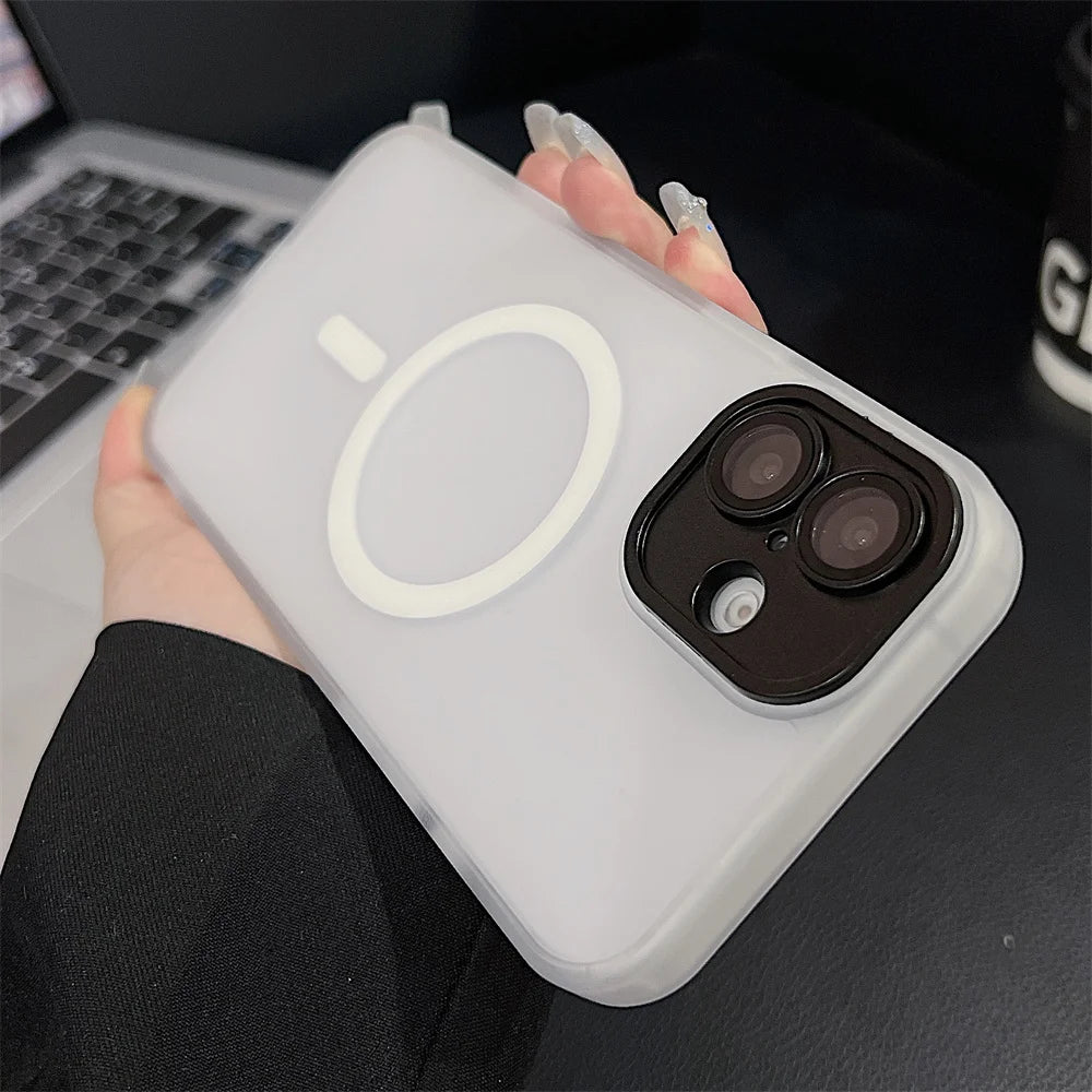 2025 Magnetic Luxury Matte Translucent Armor Shockproof Case For iPhone 16 15 Pro 14 13 12 11 Pro Max For Magsafe Wireless Charg