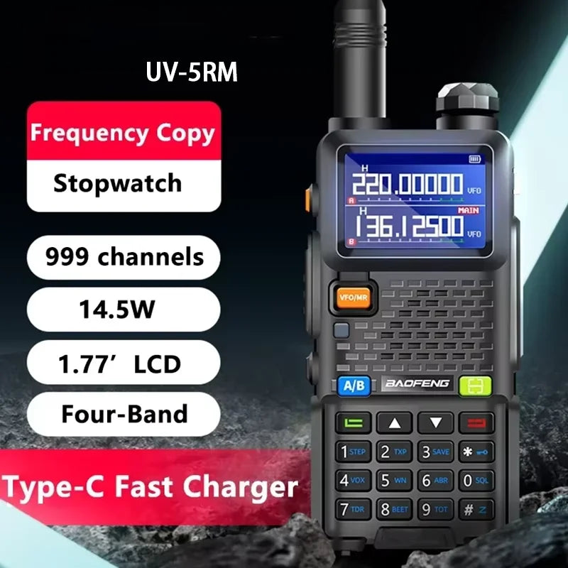 UV-5RM Baofeng Walkie Talkie 3800mAh Battery USB-C Charger 14.5W UHF VHF Wirless Copy Frequency 999CH FM Ham Radio Update UV-5RH