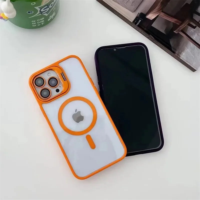 Fashion For Magsafe Stand Glass Lens Protector Case For iPhone 16 15 14 13 11 12 Pro Max 16 Plus Magnetic Shockproof Back Cover