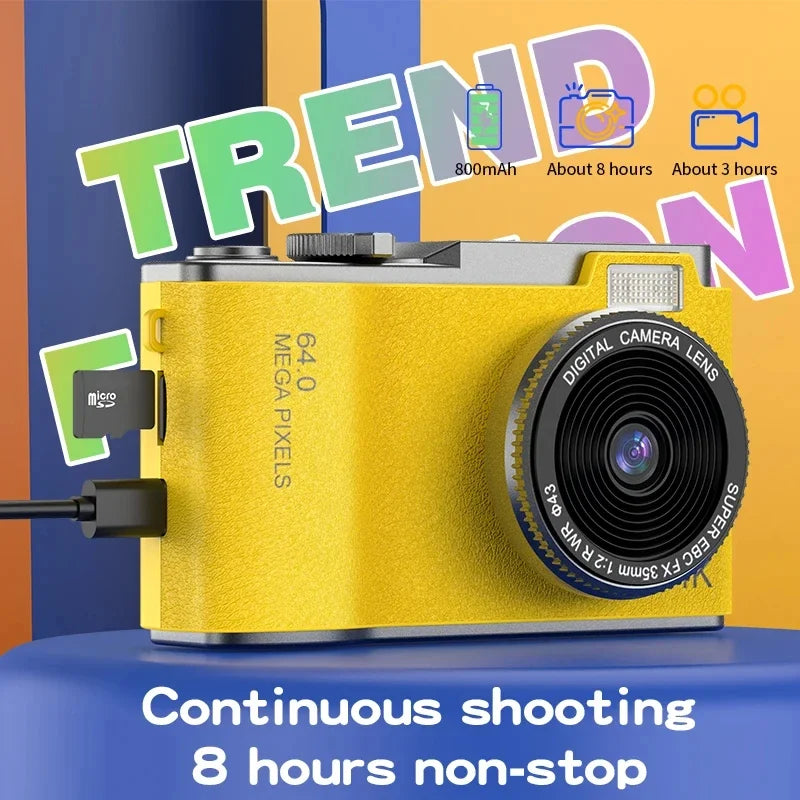 Digital Camera 4K HD Kid Camera 48MP Autofocus Vlogging Camera 2.4 Inch Retro Fashion Portable Video Camcorder for Beginners