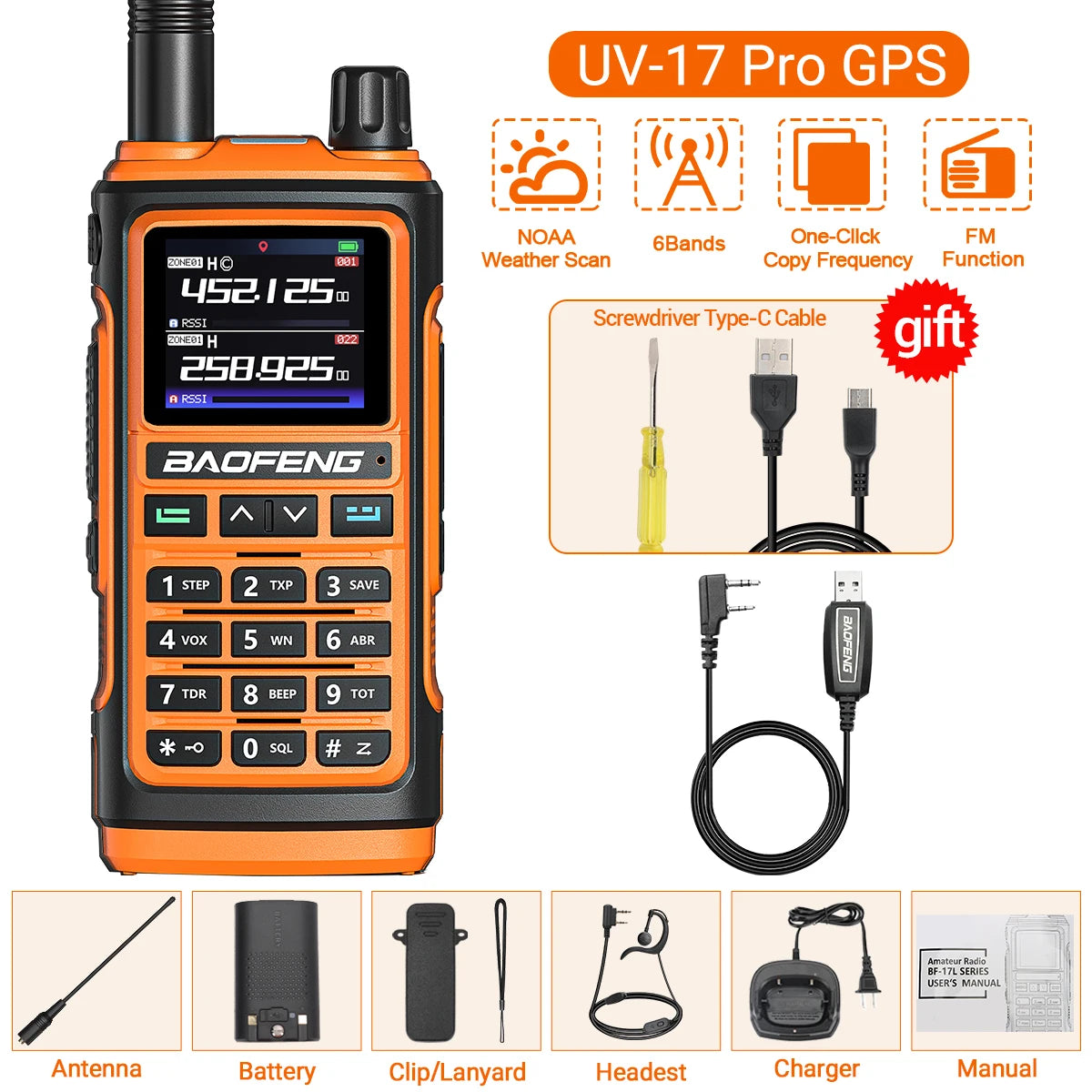 Baofeng UV-17 Pro GPS Walkie Talkie Air Band FM Long Range Radio Wireless Copy Frequency Handheld DTMF Two Way Ham Radio UV-5R