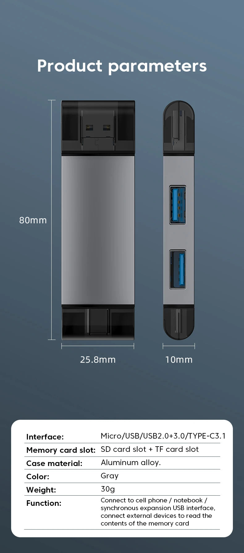 Olaf 7 in 1 Micro TF SD Card Reader USB Flash Drive Memory SD Card Reader OTG type c 3.1 to usb Adapter USB Type C Card Reader