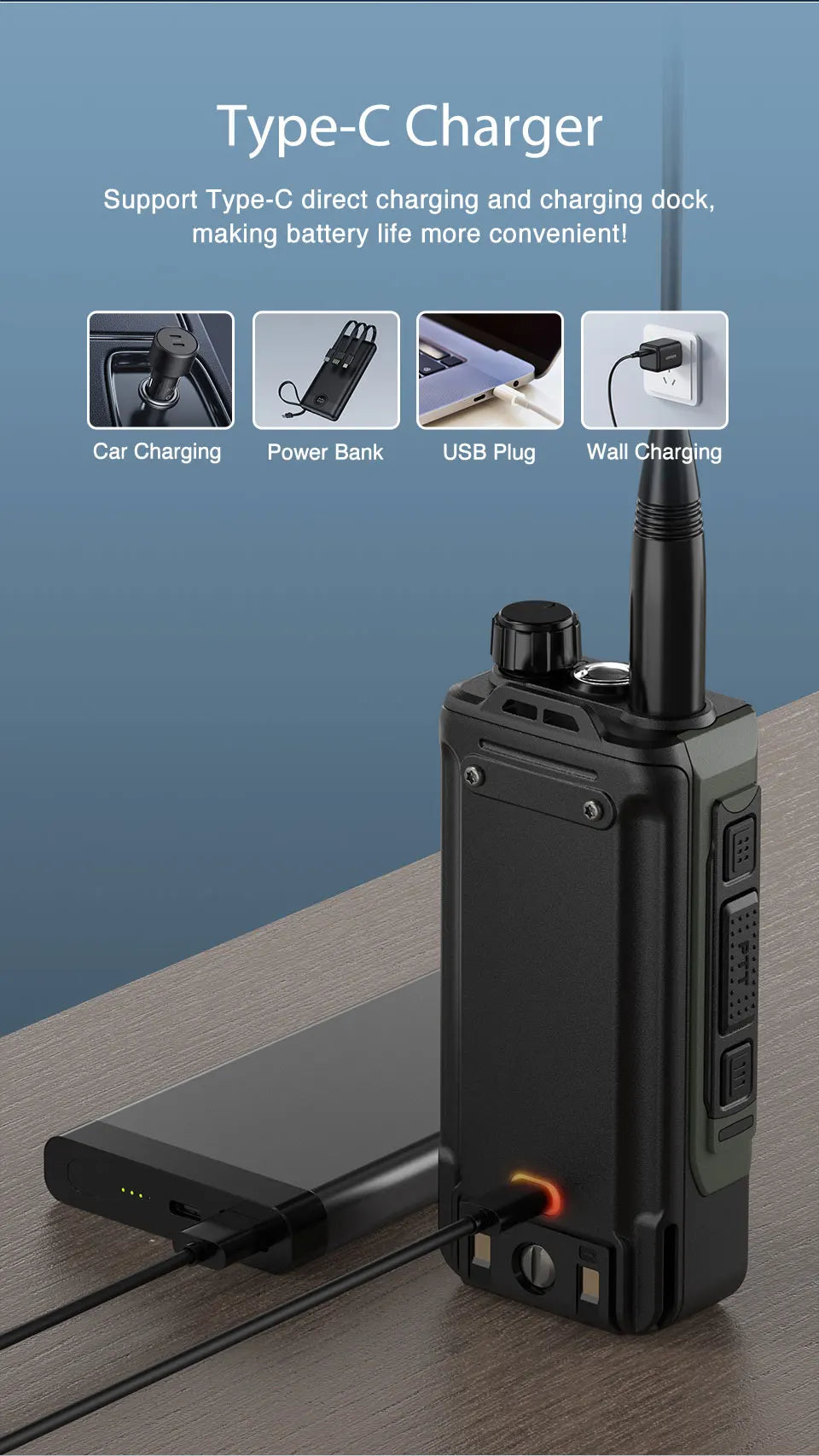 Upgrade Baofeng UV16M V2 Walkie Talkie AM FM Two Way Radio Full Band LCD 999CH Frequency Copy VHF UHF NOAA Noise Reduce Type-C
