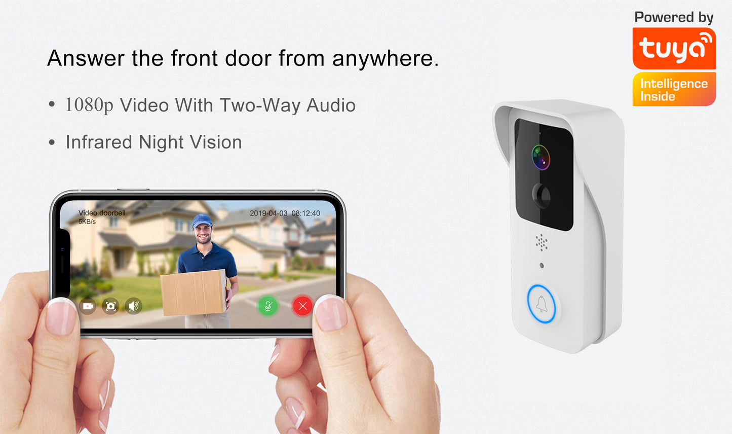 5G 2.4G WiFi Video Doorbell 1080P Tuya Smart Outdoor Wireless Intercom Waterproof Wireless Camera Ringing Bell