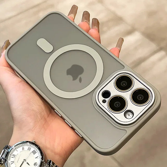 Matte Armor Magnetic For Magsafe Metal Lens Cap Case For iPhone 15 14 13 12 16 Pro Plus Max Wireless Charging Translucent Cover