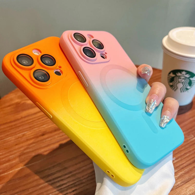 Luxury For Magsafe Gradient Silicone Multicolour Shockproof Case for iPhone 15 16 14 13 12 11 Pro Max E Wireless Charging Cover