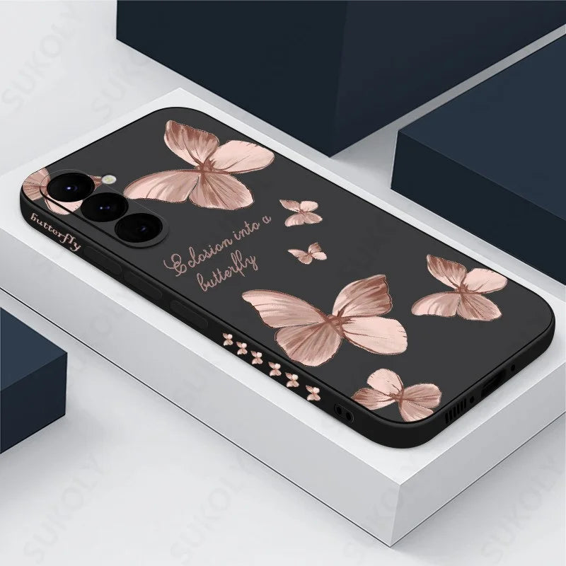 Butterfly Pattern Hand Lanyard Case For Samsung Galaxy S26 S25 S23 S24 Ultra S23 FE A57 A17 A55 A56 A36 A16 Soft Silicone Cover