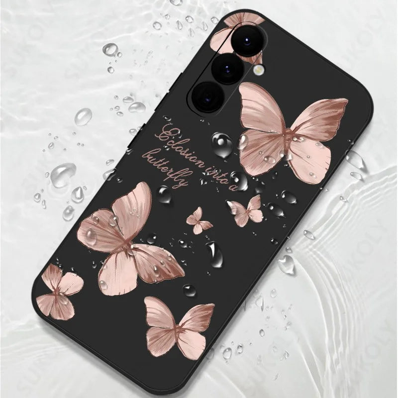 Butterfly Pattern Hand Lanyard Case For Samsung Galaxy S26 S25 S23 S24 Ultra S23 FE A57 A17 A55 A56 A36 A16 Soft Silicone Cover