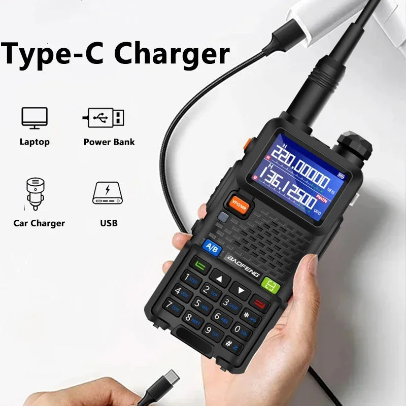 UV-5RM Baofeng Walkie Talkie 3800mAh Battery USB-C Charger 14.5W UHF VHF Wirless Copy Frequency 999CH FM Ham Radio Update UV-5RH
