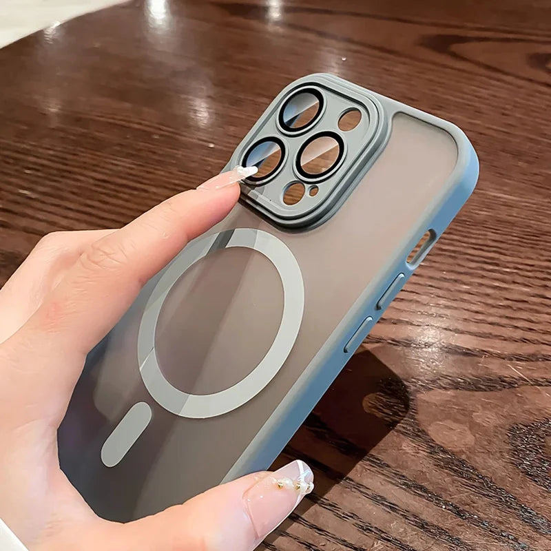 2025 Magnetic Luxury Matte Translucent Armor Shockproof Case For iPhone 16 15 Pro 14 13 12 11 Pro Max For Magsafe Wireless Charg