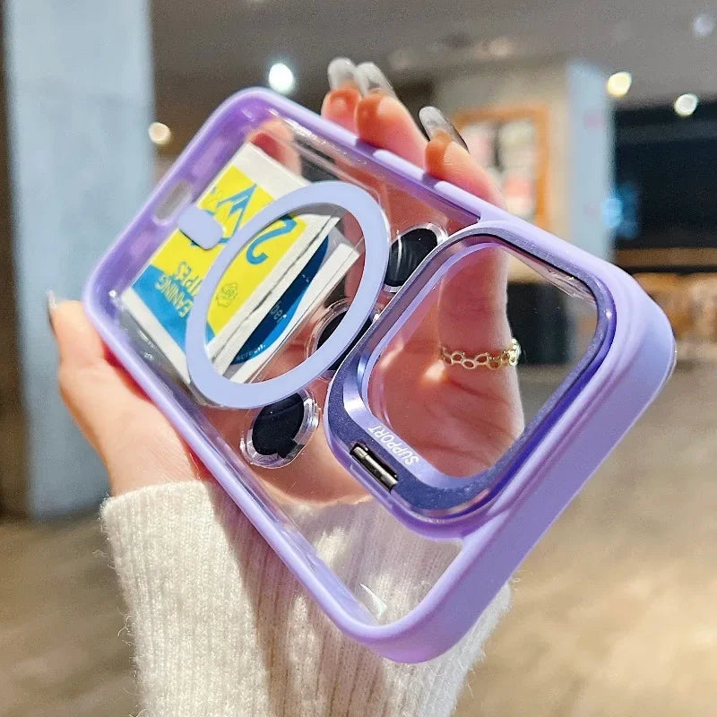 Fashion For Magsafe Stand Glass Lens Protector Case For iPhone 16 15 14 13 11 12 Pro Max 16 Plus Magnetic Shockproof Back Cover