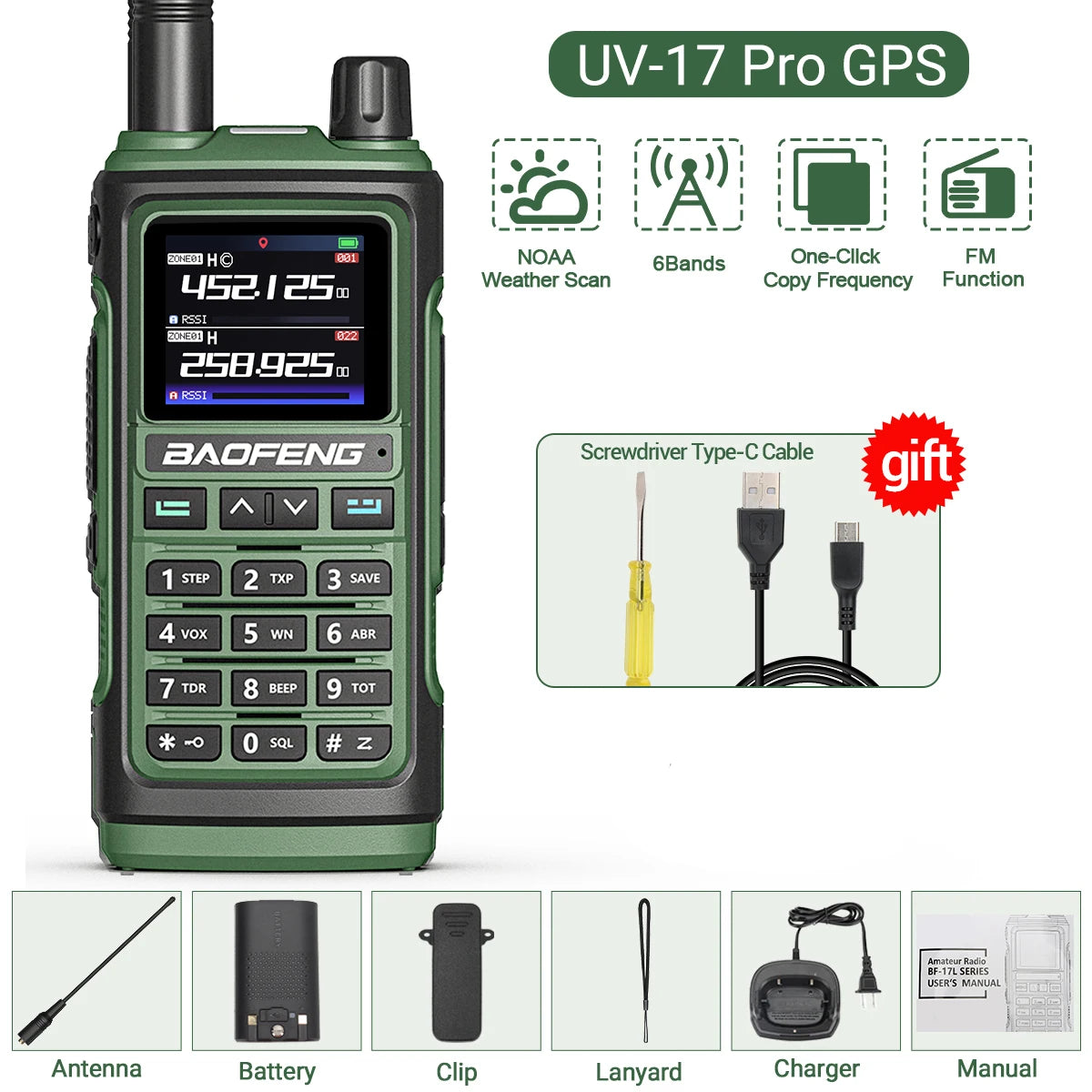 Baofeng UV-17 Pro GPS Walkie Talkie Air Band FM Long Range Radio Wireless Copy Frequency Handheld DTMF Two Way Ham Radio UV-5R