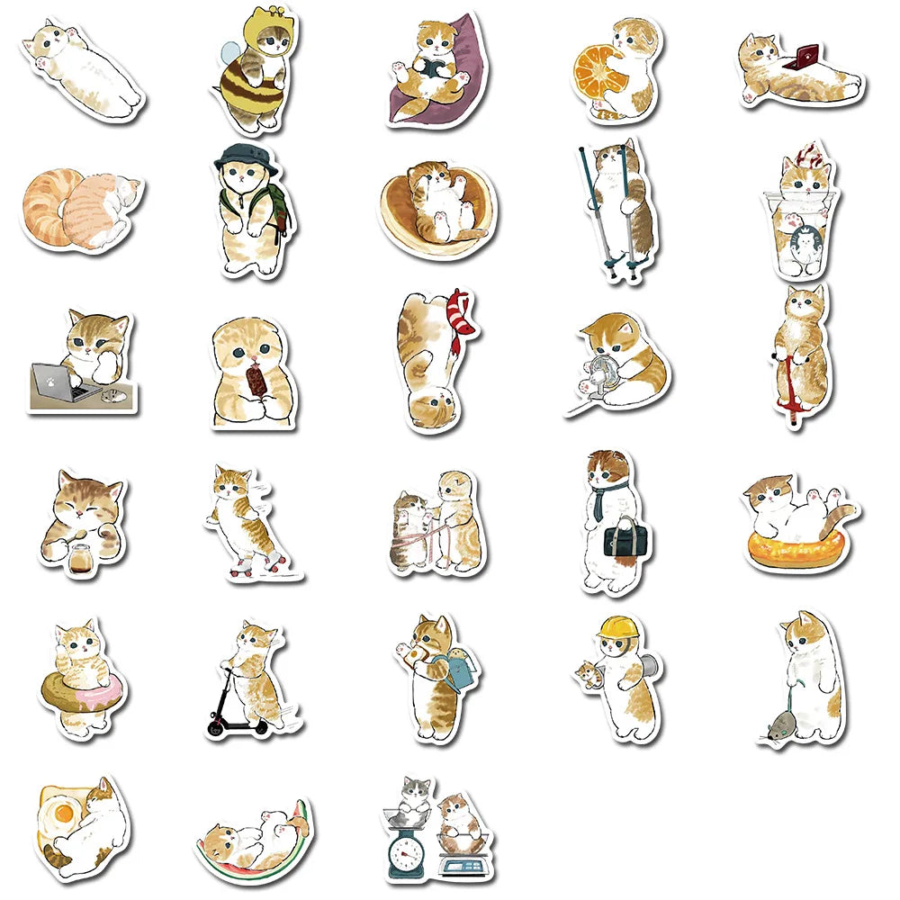64Pcs Mofusand Stickers Cartoon Cute Yellow Cat Stickers Luggage Pen Guitar Notebook Waterproof Graffiti Stickers