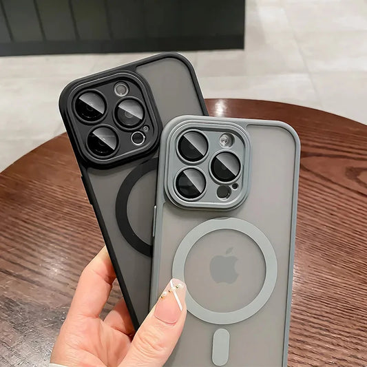 2025 Magnetic Luxury Matte Translucent Armor Shockproof Case For iPhone 16 15 Pro 14 13 12 11 Pro Max For Magsafe Wireless Charg