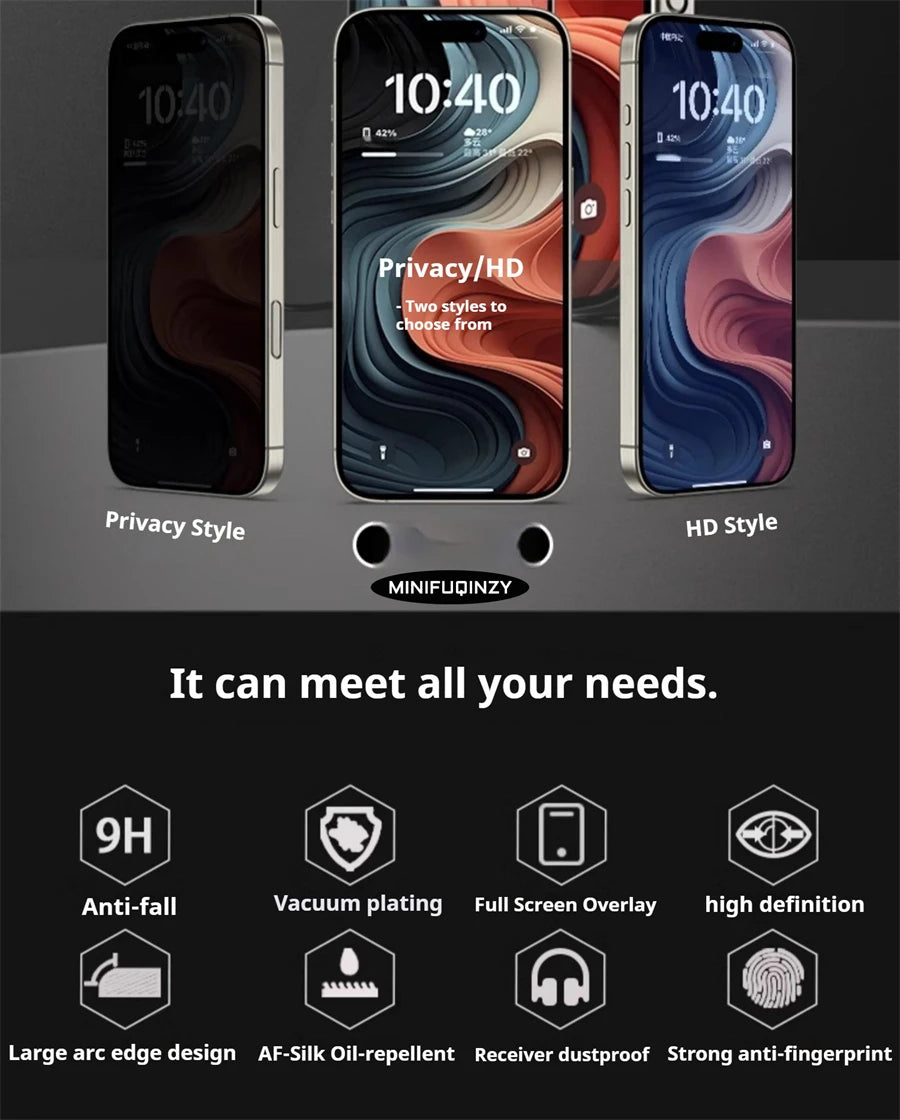 Cut Edge Anti Dust Mesh 0.5mm Privacy Tempered Glass For iPhone 17 15 16 Pro Max Screen Protector 17 Air Plus Luxury Full Cover